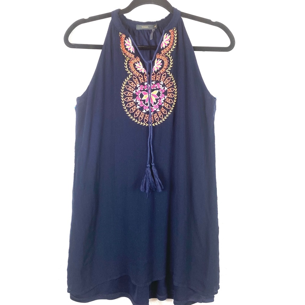 THML MP blue embroidered sleeveless layered top